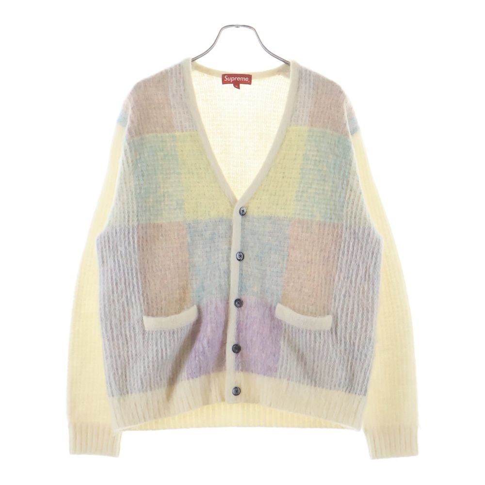 22SS Brushed Grid Cardigan ブラッシュド グリッド モヘア ニット カーディガン アイボリー Aランク
