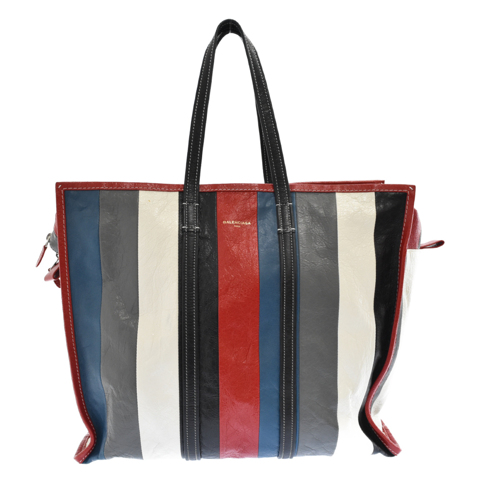BAZAR SHOPPER バザールストライプレザーハンドバッグ