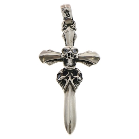 TRIPLE SKULL CROSS ラージ ペンダントトップ シルバー