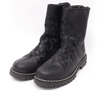 ジオメトリック刺繍バックジップレザーブーツ