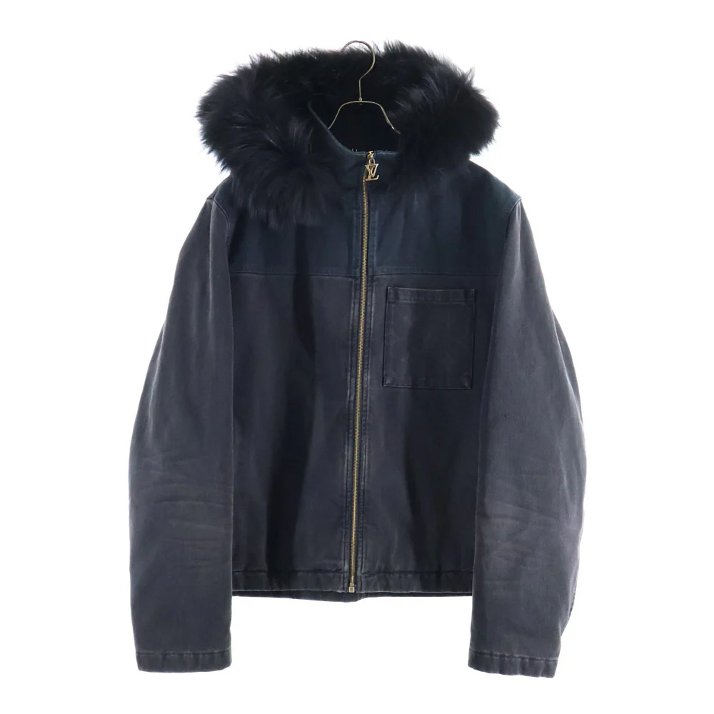 24SS デニム ファー付きジップアップフーディージャケット